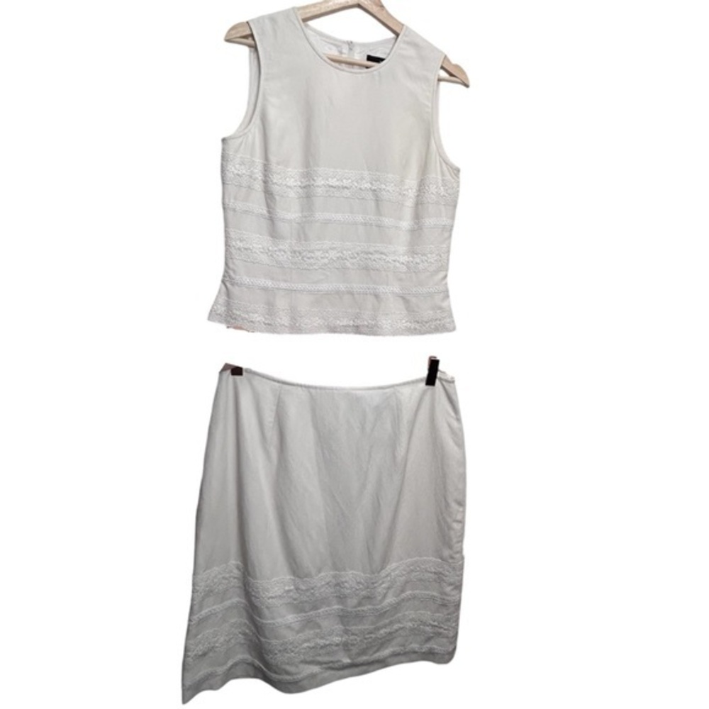 90s B Moss Dress Collection Silk Linen Lace Top Skirt Set Ivory Two Piece Outfit